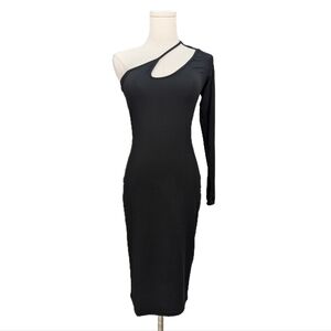 Black single sleeve cutout asymmetrical bodycon dress